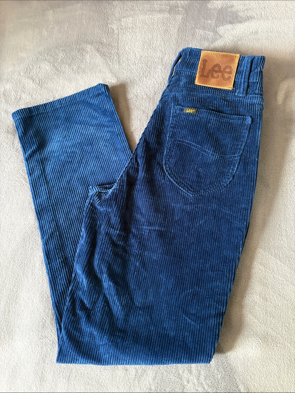 Lee Deep Blue Corduroy High Rise Pants with Leather Waist Patch